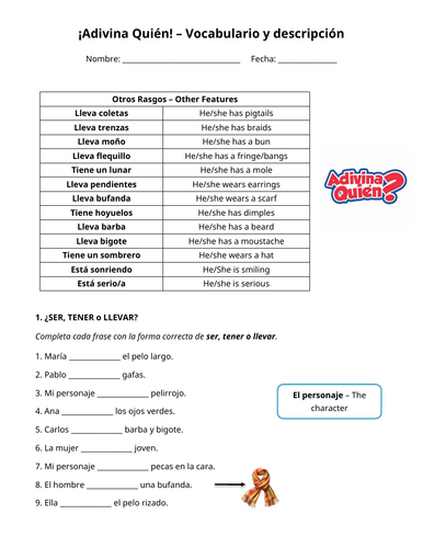 La descripción física – Spanish Physical Description Vocabulary | Ser, Tener & Llevar
