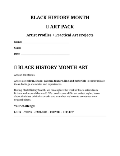 Black History Month Art Pack | Artist Profiles & Art Projects | KS2 Art Activities
