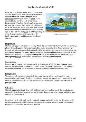 Water Cycle Explanation Model Text