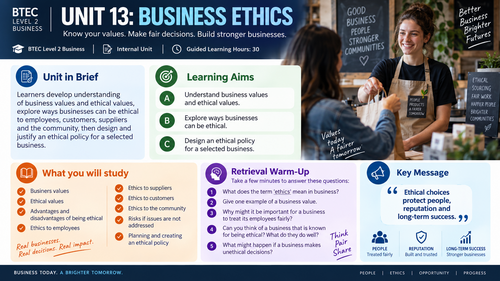 DRAFT BTEC Level 2 Unit 13: Business Ethics | Student Workbook | Editable Word