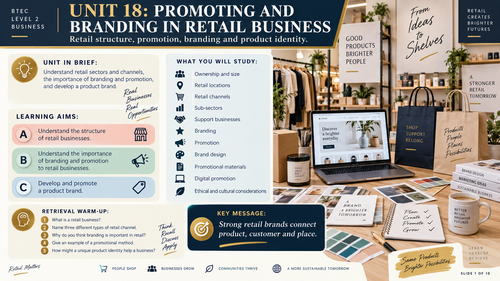 BTEC Level 2 Unit 18 Promoting and Branding in Retail Business | 40-Page Workbook | Editable Word