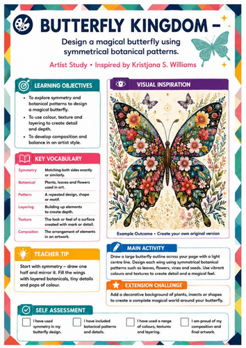 Kristjana S. Williams Inspired Butterfly Kingdom | KS3 Symmetry Art Worksheet