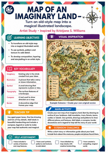 Kristjana S. Williams Inspired Imaginary Map | KS3 Fantasy Art Worksheet