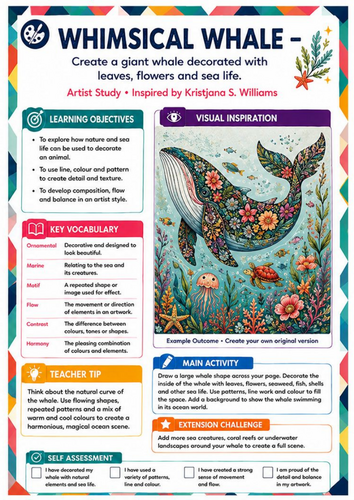 Kristjana S. Williams Inspired Whimsical Whale | KS3 Art Worksheet