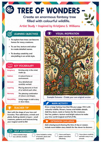 Kristjana S. Williams Inspired Tree of Wonders | KS3 Fantasy Art Worksheet