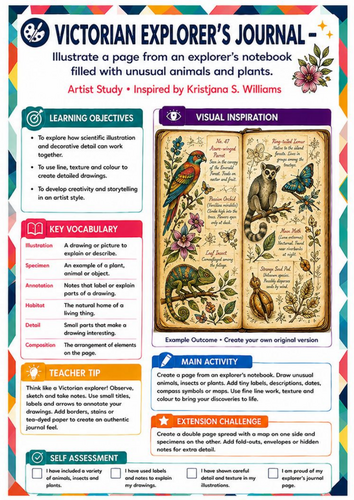 Kristjana S. Williams Inspired Victorian Explorer’s Journal | KS3 Art Worksheet