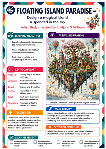 Kristjana S. Williams Inspired Floating Island Paradise | KS3 Fantasy Art Worksheet