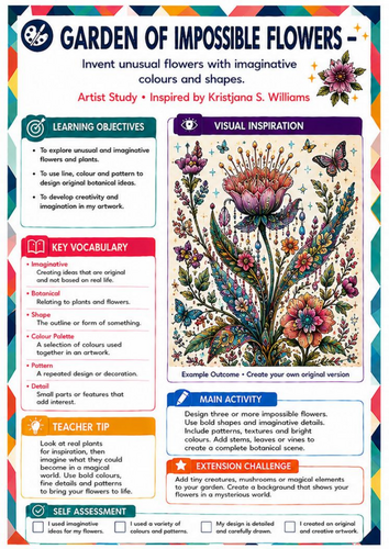 Kristjana S. Williams Inspired Garden of Impossible Flowers | KS3 Art Worksheet