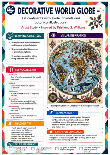 Kristjana S. Williams Inspired Decorative World Globe | KS3 Art Worksheet