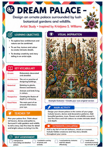 Kristjana S. Williams Inspired Dream Palace | KS3 Fantasy Architecture Art Worksheet