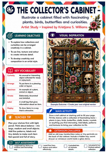 Kristjana S. Williams Inspired Collector’s Cabinet | KS3 Art Worksheet