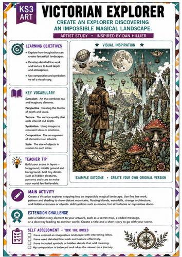 Dan Hillier Inspired Victorian Explorer | KS3 Art Worksheet | Surreal Landscape