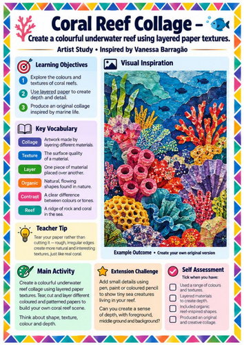 Vanessa Barragão Coral Reef Collage | KS3 Art Artist Study Worksheet