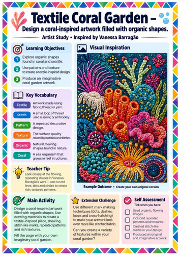 Vanessa Barragão Textile Coral Garden | KS3 Art & Textiles Worksheet