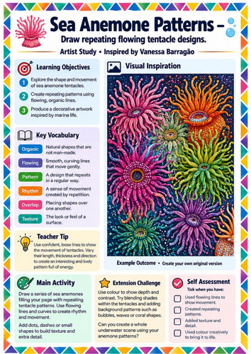 Vanessa Barragão Sea Anemone Patterns | KS3 Pattern & Nature Art Worksheet