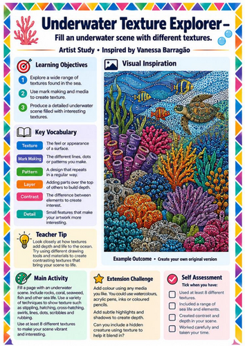 Vanessa Barragão Underwater Texture Explorer | KS3 Mark Making Art Worksheet