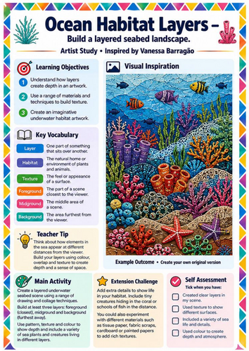 Vanessa Barragão Ocean Habitat Layers | KS3 Mixed Media Art Worksheet