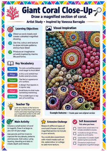 Vanessa Barragão Giant Coral Close-Up | KS3 Observational Drawing Worksheet