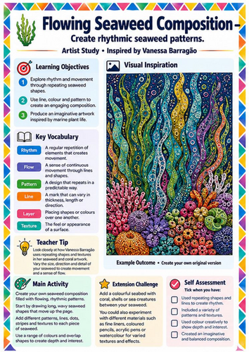 Vanessa Barragão Flowing Seaweed Composition | KS3 Pattern Art Worksheet