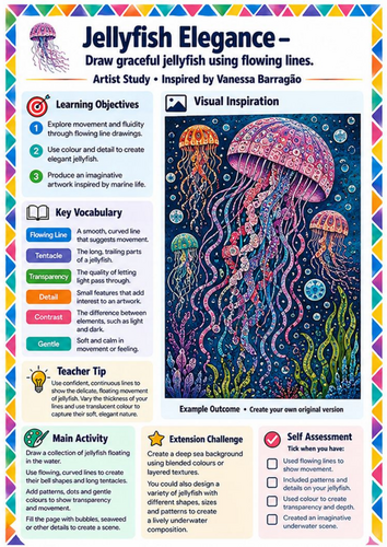 Vanessa Barragão Jellyfish Elegance | KS3 Flowing Line Drawing Worksheet