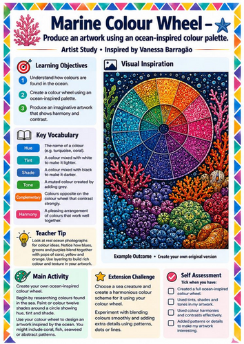 Vanessa Barragão Marine Colour Wheel | KS3 Colour Theory Art Worksheet
