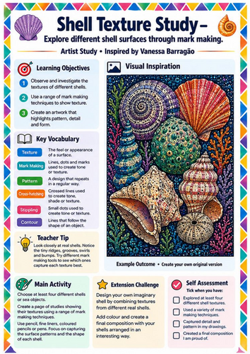 Vanessa Barragão Shell Texture Study | KS3 Mark Making & Drawing Worksheet