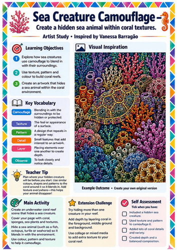 Vanessa Barragão Sea Creature Camouflage | KS3 Pattern & Texture Art Worksheet