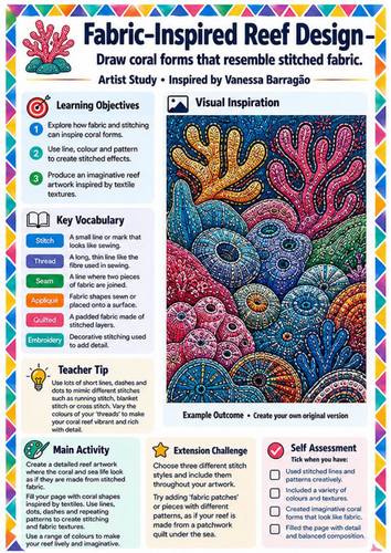 Vanessa Barragão Fabric-Inspired Reef Design | KS3 Art & Textiles Worksheet
