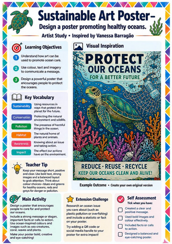 Vanessa Barragão Sustainable Art Poster | KS3 Ocean Conservation Art Worksheet