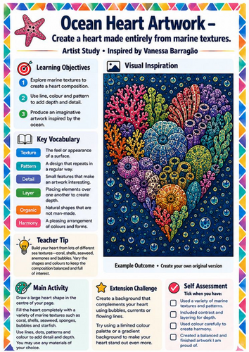Vanessa Barragão Ocean Heart Artwork | KS3 Marine Pattern Art Worksheet