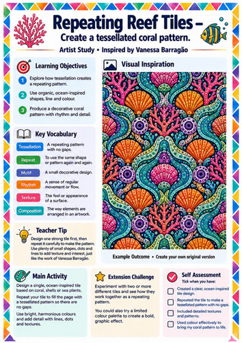 Vanessa Barragão Repeating Reef Tiles | KS3 Tessellation & Pattern Worksheet