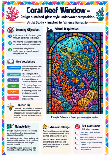 Vanessa Barragão Coral Reef Window | KS3 Stained Glass Art Worksheet