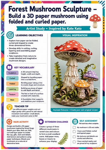 Kate Kato Artist Study – Forest Mushroom Sculpture | KS3 Paper Sculpture Worksheet