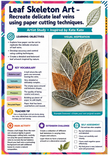 Kate Kato Artist Study – Leaf Skeleton Art | KS3 Paper Cutting Worksheet