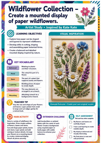 Kate Kato Artist Study – Wildflower Collection | KS3 Botanical Paper Art Worksheet