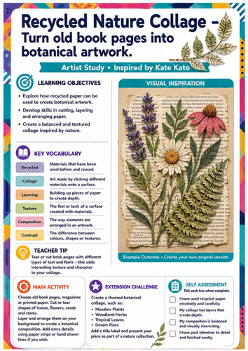 Kate Kato Artist Study – Recycled Nature Collage | KS3 Mixed Media Art Worksheet