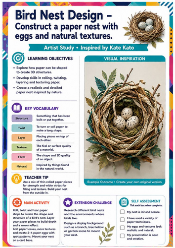 Kate Kato Artist Study – Bird Nest Design | KS3 3D Paper Sculpture Worksheet