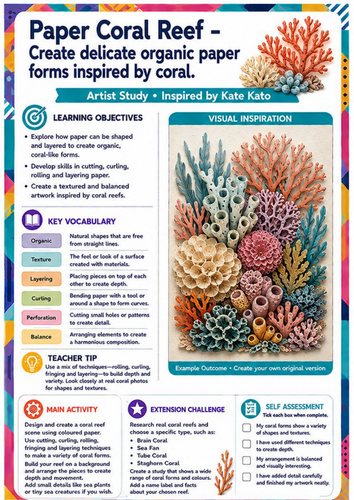 Kate Kato Artist Study – Paper Coral Reef | KS3 Paper Sculpture & Nature Worksheet