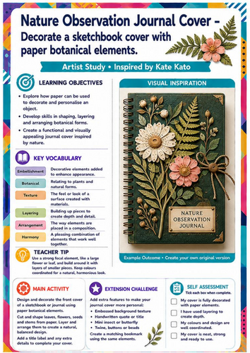 Kate Kato Artist Study – Nature Observation Journal Cover | KS3 Botanical Art Worksheet