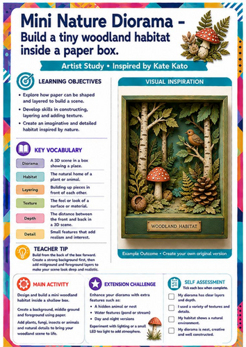 Kate Kato Artist Study – Mini Nature Diorama | KS3 3D Woodland Art Worksheet