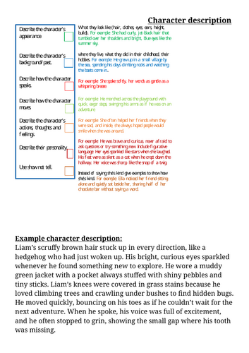 Character and Setting checklists