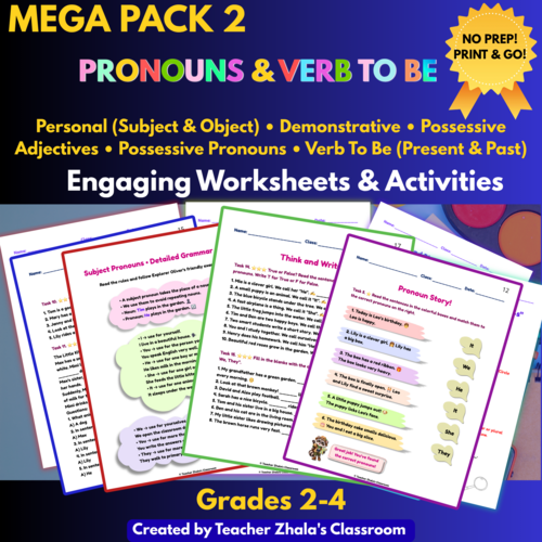 Pronouns & Verb To Be Worksheets Mega Pack 2 - Grades 2-4 Grammar Unit