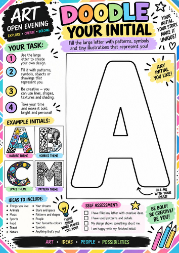Doodle Your Initial Art Worksheet | Typography & Pattern Drawing Activity