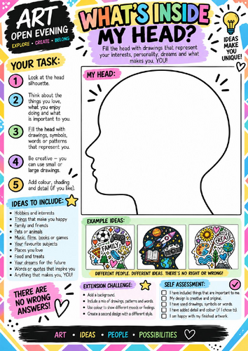 What’s Inside My Head? Art Worksheet | Identity & Personal Doodle Activity