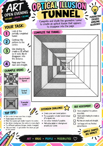 Optical Illusion Tunnel Art Worksheet | Perspective & 3D Drawing Activity