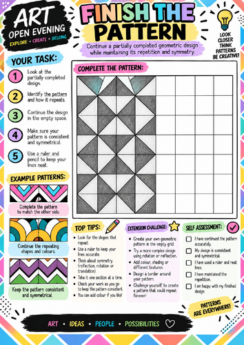 Finish the Pattern Art Worksheet | Symmetry, Repetition & Geometric Drawing