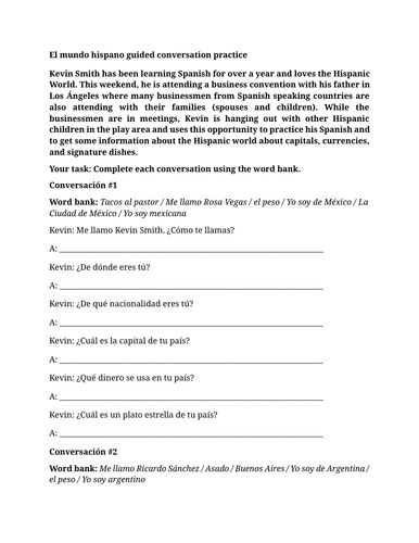 El mundo hispano guided conversation practice