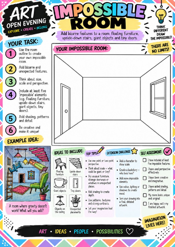 Impossible Room Art Worksheet | Perspective & Surreal Drawing Activity | KS3