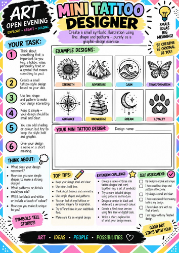 Mini Tattoo Designer Art Worksheet | Symbolic Illustration & Design Activity