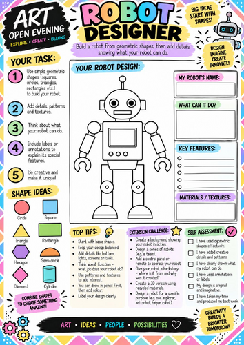 Robot Designer Art Worksheet | Geometric Shape Character Design Activity